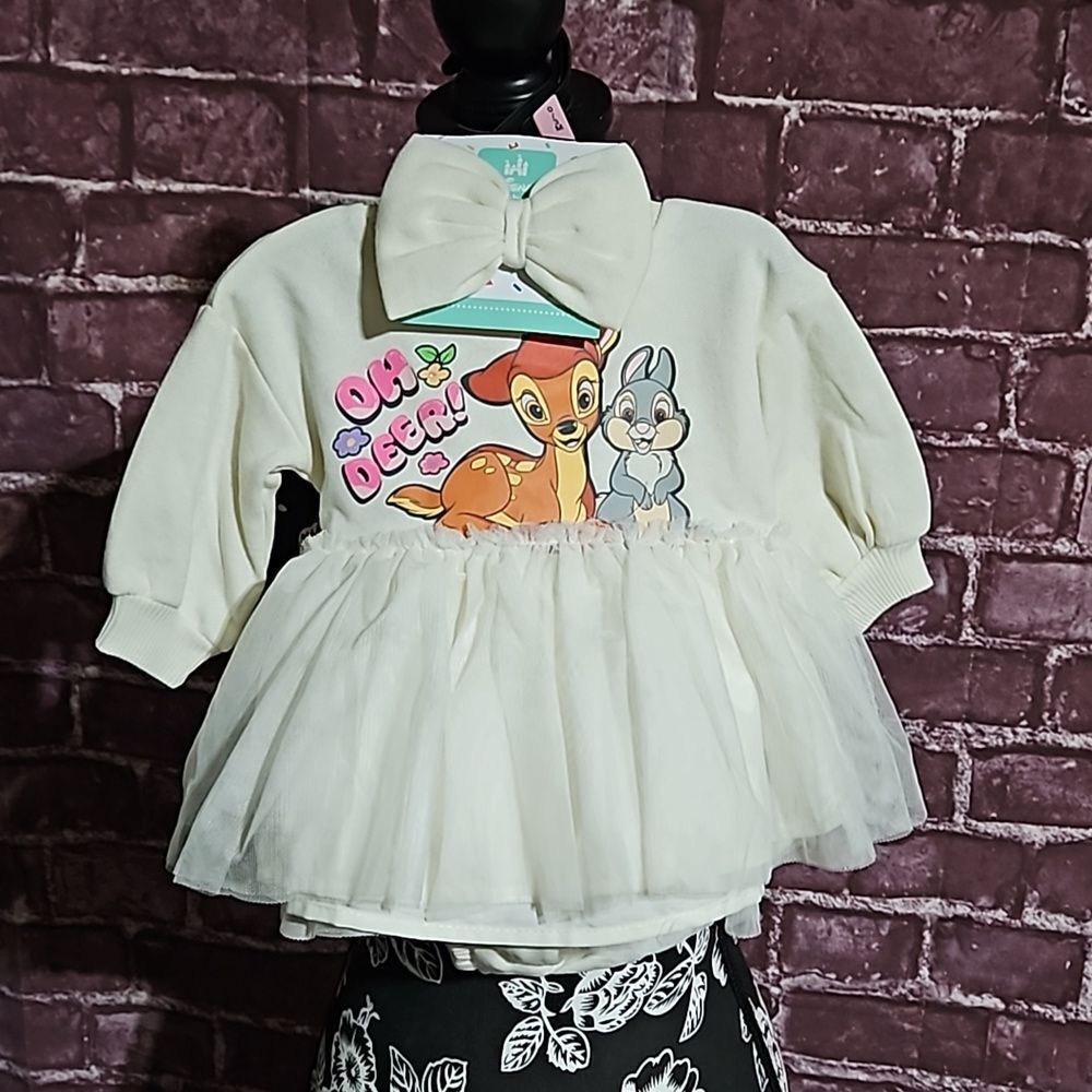 Disney 🎁 Bambi 3pc set 3 months Dress headband and bottom NWT